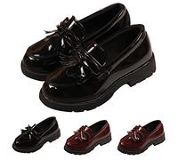Girls Black Bow Loafers Kids Low Heels Slip On Ballet Dance Shoes Teen Girls Chunky Sole School Uniform Shoes Leather Walking Flats Fashion Children Wedding Party Pumps