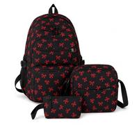 Girls Bow Backpack, Coquette 3 Piece School Backpack Set with Lunch Bag and Pencil Pouch for School and Daily Use (Red)