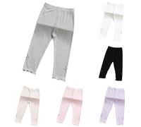 Girls Capri Leggings Kids Cotton Solid Soft Trousers with Elastic Waistband Children Footless Breathable Stretch Tights Pants Teen Plain Casual School Trouser Daily Wear