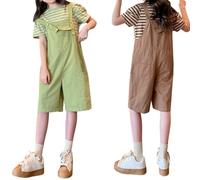 Girls Cargo Dungarees Wide Leg Jumpsuit Shorts Kids Adjustable Strap Overalls with Pockets Kids Summer Sleeveless Cotton Playsuit Thin Work Dungaree for Children Baggy Outfit