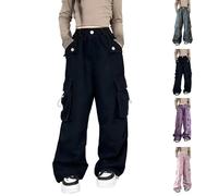 Girls Cargo School Trousers Kids Wide Leg Baggy Joggers Teen Girls High Elastic Waist Casual Pants with Multi Pockets Children Oversized Cargo Jogging Pant for Outdoor Athletic Workout