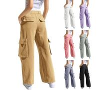 Girls Cargo Trousers Kids Wide Leg Baggy Sweatpants with Pockets Children High Waist Straight Leg Pants Teen Girl Casual Athletic Joggers Hip Hop Tracksuit Bottoms School Trousers