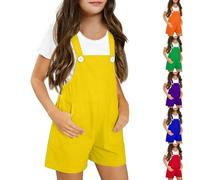 Girls Casual Overalls Shorts Baggy Wide Leg Jumpsuit Kids Summer Sleeveless Adjustable Strap Short Dungarees Teens Solid Color Preppy School Romper Fashion Painters Overall