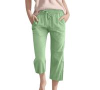 Girls Cotton Linen Capri Trousers Baggy Wide Leg Elastic High Waist Pants Summer Lightweight Flowy Straight Bottom Teen Kids Preppy Plus Size Plain Beach Dress Clothes for Youth with Pockets