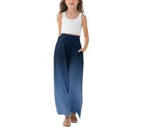 Girls Cotton Linen Trousers Casual Straight Wide Leg Baggy Trousers Kids Grident Drawstring Elastic High Waist Trouser Summer Athletic Joggers with Pockets Lightweight Comfortable Dress Suit Pants