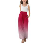 Girls Cotton Linen Trousers Casual Straight Wide Leg Baggy Trousers Kids Grident Drawstring Elastic High Waist Trouser Summer Athletic Joggers with Pockets Lightweight Comfortable Dress Suit Pants
