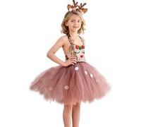 Girls Deer Costume - Christmas Skirt With Antlers Headband,Reindeer Cosplay Tutu Skirt Set,for Kids Role-Play Celebration Performance Photoshoot Stage Show Birthday Carnival Event Party Festival