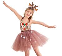 Girls Deer Costume - Christmas Skirt With Antlers Headband,Reindeer Cosplay Tutu Skirt Set,for Kids Role-Play Celebration Performance Photoshoot Stage Show Birthday Carnival Event Party Festival