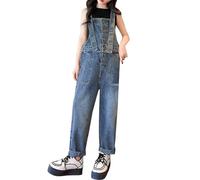 Girls Denim Dungaree Straight Leg Jeans Overalls Kids Adjustable Strap Full Length All In One Jumpsuit Retro Teen Girls Loose Fit Playsuits Casual Athletic Joggers