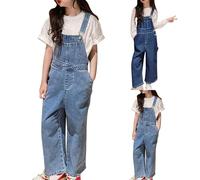 Girls Denim Dungarees Kids Baggy Jean Overalls Wide Leg Jeans Romper Children Adjustable Strap All in One Jumpsuit with Pockets Fashion Teen Summer Loose Fit Playsuit