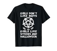 Girls Don't Like Boys Girls Like Witches Halloween Wicca Camiseta gráfica económica, Hombre, Negro, XL