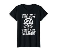 Girls Don't Like Boys Girls Like Witches Halloween Wicca Camiseta gráfica económica, Mujer, Negro, XL