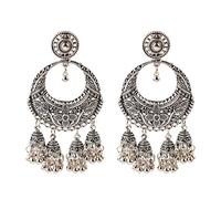 Girls, Ethnic Carved India Tradition Flower Bell Tassel Drop Earrings For Women Indian Jewelry