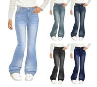 Girls Flared Jeans Elastic Waist Bootcut Denim Pants Kids Slim Fit Casual Long Denim Trousers with Pockets Children Comfortable Stretch Jeans Vintage Bell Bottom Leggings