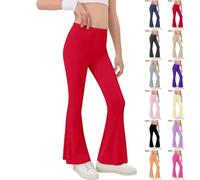 Girls Flared Leggings Kids High Waist Yoga Pants Teen Girls Wide Leg Bell Bottoms Sweatpants with Pockets Teenager Stretchy Bootcut Legging Casual School Trousers for Dance Gym