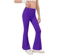 Girls Flared Leggings Stretchy Plain Trousers High Waisted Bootcut School Yoga Dance Pants Soft Kids Fashion Skinny Bell Bottom Leggings for Gym Latin Athletic Cycling