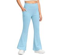 Girls Flared Leggings Women High Waisted Tummy Control Bootcut Yoga Pants with Pockets Gym Workout Dance Bootleg Stretch Leggings Fashion Casual Lifting Wide Leg Bell Bottom Trousers