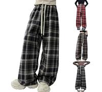 Girls Fleece Joggers Wide Leg Plaid Baggy Sweatpants Kids Elastic Waist Tracksuit Bottoms Thermal Jogging Pants Children Cotton Straight Leg School Trousers with Pockets Teen Athletic Activewear