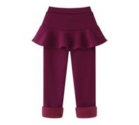 Girls Fleece Lined Leggings with Ruffle Skirt Kids Thermal High Waist Footless Tights Teen Stretch Thick School Trousers Children Solid Comfy Slim Outfits Winter Yoga Dance Pants