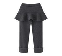 Girls Fleece Lined Leggings with Ruffle Skirt Kids Thermal High Waist Footless Tights Teen Stretch Thick School Trousers Children Solid Comfy Slim Outfits Winter Yoga Dance Pants
