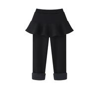 Girls Fleece Lined Leggings with Ruffle Skirt Kids Thermal High Waist Footless Tights Teen Stretch Thick School Trousers Children Solid Comfy Slim Outfits Winter Yoga Dance Pants