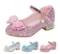 Girls Glitter High Heels Sparkly Bow Princess Shoes for Kids Dress Mary Jane Shoes Bling Sequin Dance Ballet Sandals Teen Girls Casual Soft Wedding Birthday Party Loafers