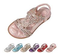 Girls Glitter Sandals Fashion Flower Open Toe Flats Kids Sparkly Cross Strap Barefoot Princess Shoes Summer Anti Slip Casual Slippers Children Party Performance Dress Shoes