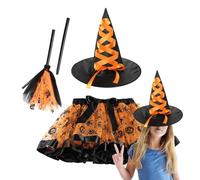 Girls Halloween Witch Tutu Skirt Set | Considerate Present Halloweens Costume 3 Sets | Improved Adaptability Violet Spider Web Witchs Skirts with Lining, Witches Dress up Seet for Kids