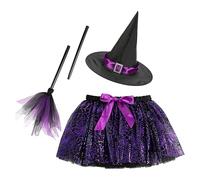 Girls Halloween Witch Tutu Skirt Set | Make More Comfortable Halloweens Costume 3 Sets | Comprehensive Application Violet Spider Web Witchs Skirts with Lining, Witches Dress up Seet for Kids