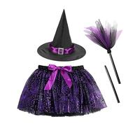 Girls Halloween Witch Tutu Skirt Set | Make More Comfortable Halloweens Costume 3 Sets | Comprehensive Application Violet Spider Web Witchs Skirts with Lining, Witches Dress up Seet for Kids