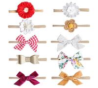 Girls Headbands, Hair Bows, Bow Headbands For Baby Girls, 10-Pack Handmade Nylon Tied Bows, Accessories Infant, Assorted Soft Stretchy Hair Bow Elastics For And