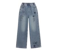 Girls Heart Jeans Kids Baggy Jeans Cute Printed Elasticated Waist Denim Cargo Trousers Teens Girl Wide Leg Hip Hop Pants Vintage Loose Casual Spring Summer Joggers