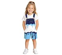 Girls Ice Print Overalls Shorts Romper Jumpsuit Summer Outfit Toddler Baby Casual Wear (Dark Blue, 6-7 Years)
