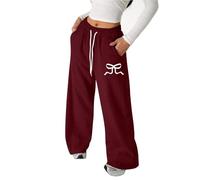 Girls Joggers with Bow Print Baggy Wide Leg Sweatpants Casual Elastic Waist Tracksuit Bottoms Kids Sports Trousers Versatile Loose Fit Jogging Pants for Daily School Outdoor Wear