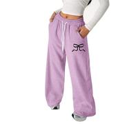 Girls Joggers with Bow Print Baggy Wide Leg Sweatpants Casual Elastic Waist Tracksuit Bottoms Kids Sports Trousers Versatile Loose Fit Jogging Pants for Daily School Outdoor Wear