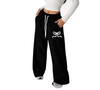 Girls Joggers with Bow Print Baggy Wide Leg Sweatpants Casual Elastic Waist Tracksuit Bottoms Kids Sports Trousers Versatile Loose Fit Jogging Pants for Daily School Outdoor Wear