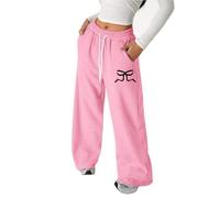 Girls Joggers with Bow Print Baggy Wide Leg Sweatpants Casual Elastic Waist Tracksuit Bottoms Kids Sports Trousers Versatile Loose Fit Jogging Pants for Daily School Outdoor Wear