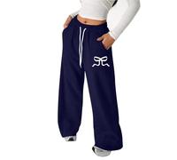 Girls Joggers with Bow Print Baggy Wide Leg Sweatpants Casual Elastic Waist Tracksuit Bottoms Kids Sports Trousers Versatile Loose Fit Jogging Pants for Daily School Outdoor Wear