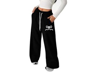 Girls Joggers with Bow Print Baggy Wide Leg Sweatpants Casual Elastic Waist Tracksuit Bottoms Kids Sports Trousers Versatile Loose Fit Jogging Pants for Daily School Outdoor Wear