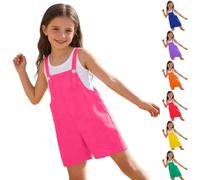 Girls Jumpsuit Shorts Kids Adjustable Tie Up Striped Short Overalls Loose Rompers Teen Baggy Plain Cotton Playsuit With Pockets Summer Sleeveless Dungarees for School Street Travel