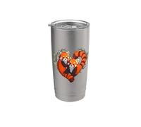 Girls Kids Valentines Day Heart Love Two Red Panda Lover Vaso térmico de acero inoxidable de doble pared