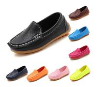 Girls Leather Loafers Kids Slip On Moccasins Low Heels Boat Shoes Teen Girls Anti Slip Breathable Oxford Flats Comfy Walking School Shoes Children Casual Dress Pumps