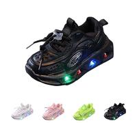 Girls LED Light Shoes Glitter Lace Up Trainers Kids Mesh Flat School Walking Shoes Non Slip Lightweight Casual Sneakers Children Soft Sole Flashing Running Tennis Trainers