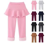 Girls Leggings Kids Fleece Lined Legging with Ruffle Skirt Children Footless Thermal Cotton Tights Teen Girls Plain Soft Yoga Dance Pants Winter Warm School Trousers
