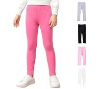 Girls Leggings Kids Stretch Cotton Solid Soft Trousers High Elastic Waist Comfy Casual Tights Pants Fashion Teen Girls Plain Shiny Footless Athletic Leggings for Ballet Dance Gymnastics