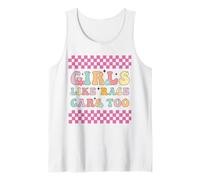 Girls Like Race Cars Too Bandera de Carreras a Cuadros Motorsport Camiseta sin Mangas