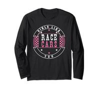 Girls Like Race Cars Too Bandera de Carreras a Cuadros Motorsport Manga Larga