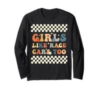 Girls Like Race Cars Too Bandera de Carreras a Cuadros Motorsport Manga Larga
