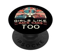 Girls Like Race Cars Too Bandera de Carreras a Cuadros Motorsport PopSockets PopGrip Adhesivo