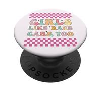 Girls Like Race Cars Too Bandera de Carreras a Cuadros Motorsport PopSockets PopGrip Adhesivo